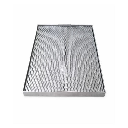 Stainless steel perforated drip tray AISI 304 front view for horeca use