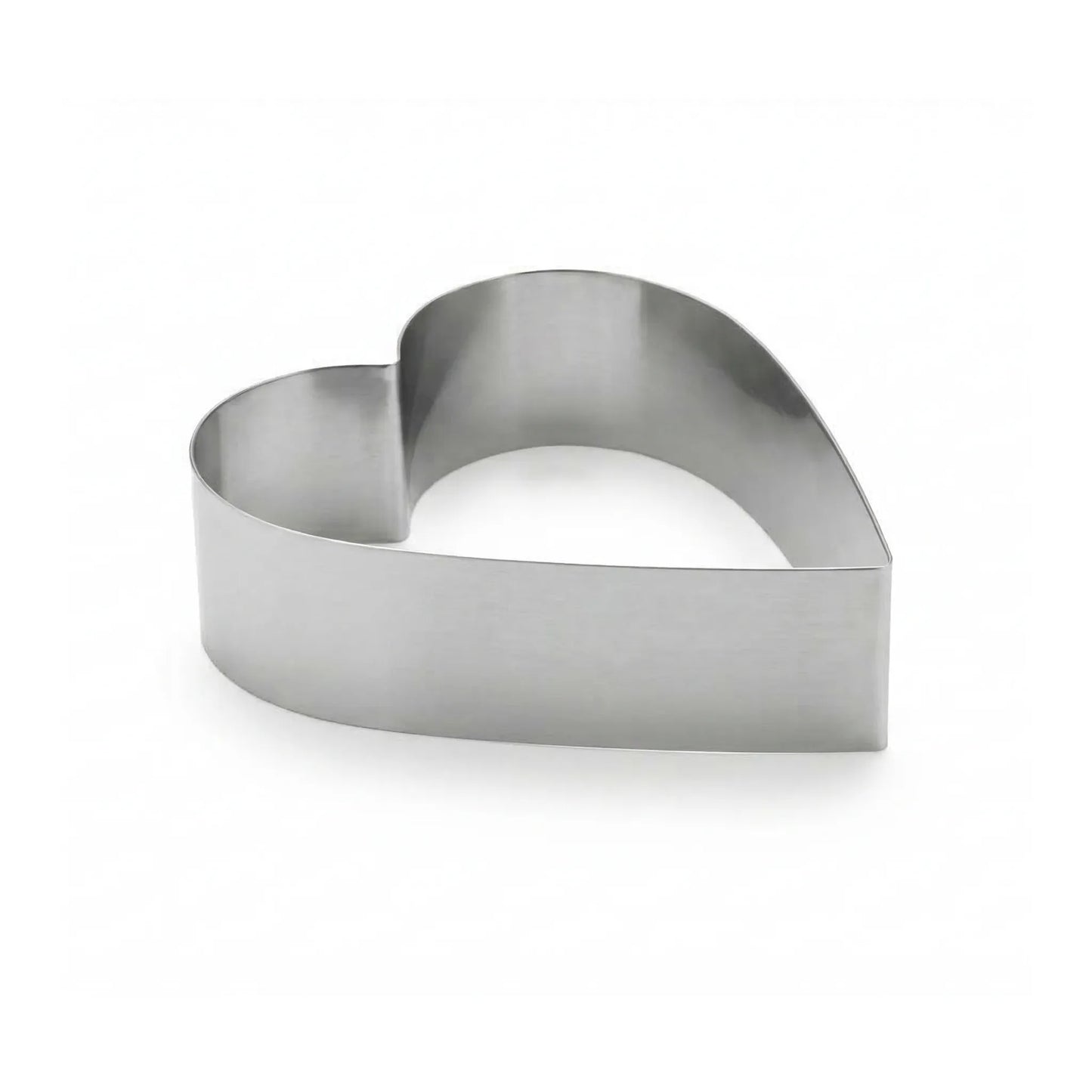 Stainless steel heart pastry ring solid side view for shaping cakes and desserts on white background