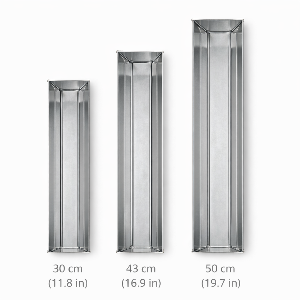 Comparison of 3 professional trapezoidal stainless steel terrine mold sizes