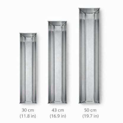 Comparison of 3 professional trapezoidal stainless steel terrine mold sizes