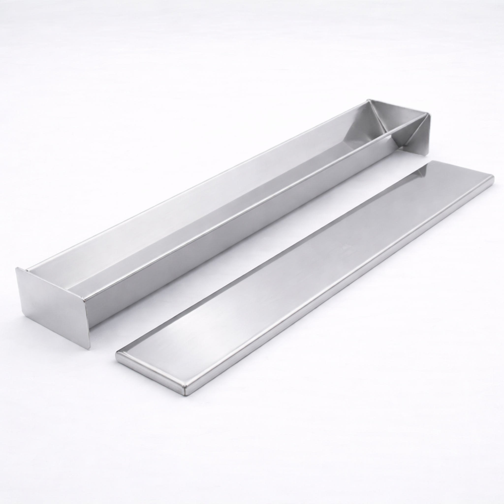 Professional long triangle stainless steel terrine mold with lid, 43cm U-shape for pate and loaf catering.