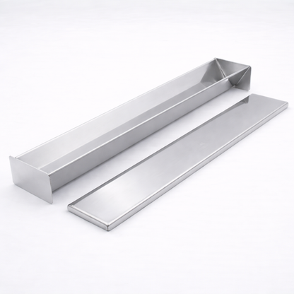 Professional long triangle stainless steel terrine mold with lid, 43cm U-shape for pate and loaf catering.