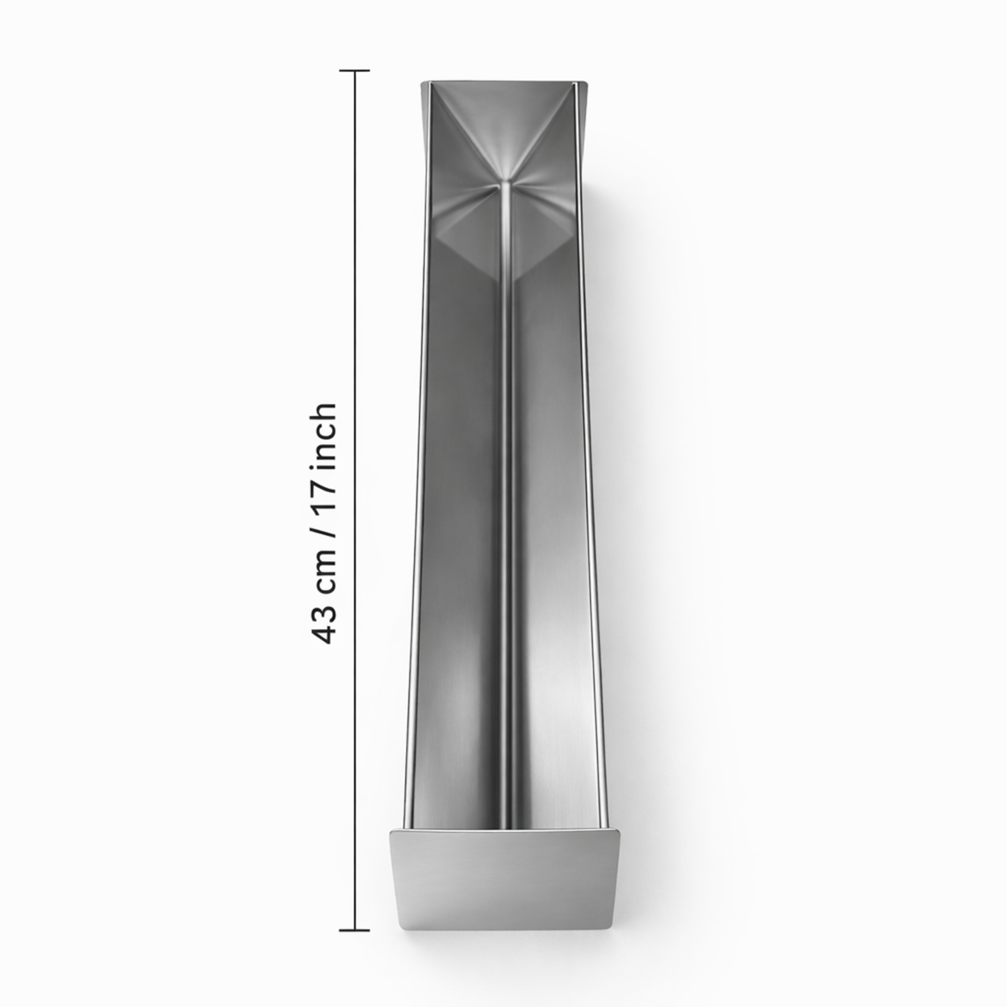Top down view of stainless steel triangle terrine mold (V-shape) showing 43cm / 17 inch interior length.