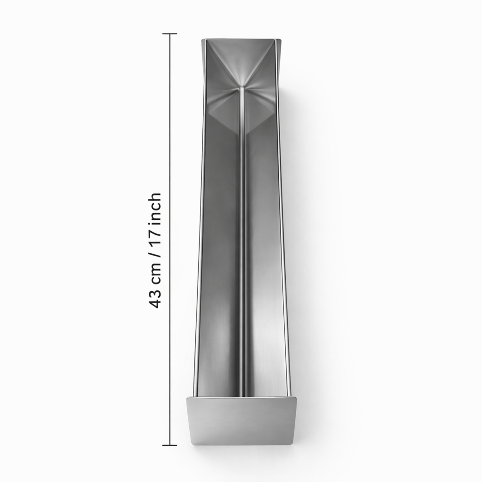 Top down view of stainless steel triangle terrine mold (V-shape) showing 43cm / 17 inch interior length.