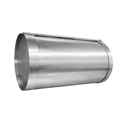 Bottom view of the heavy-duty 10L stainless steel well bucket, showing the integrated rapid-fill valve.