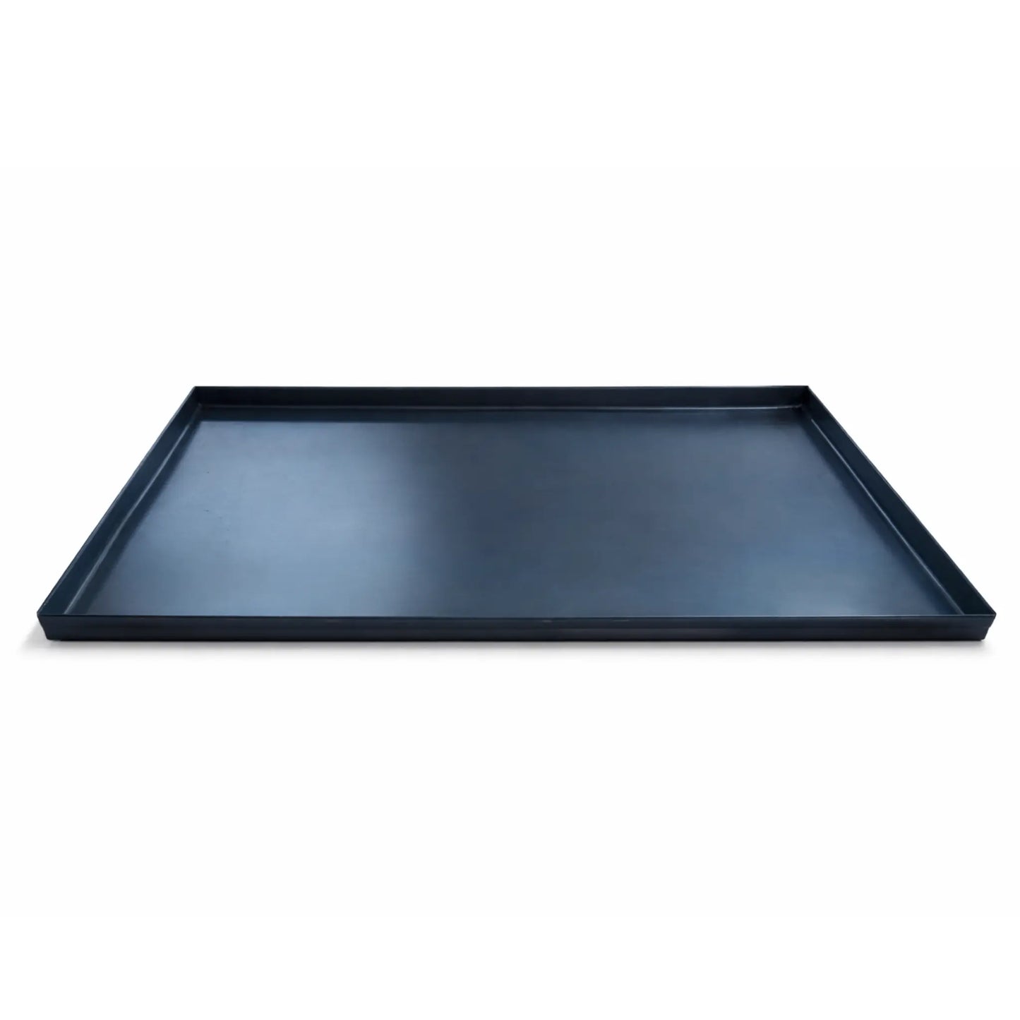 Front angle view of professional black steel baking tray 600x400x20 mm