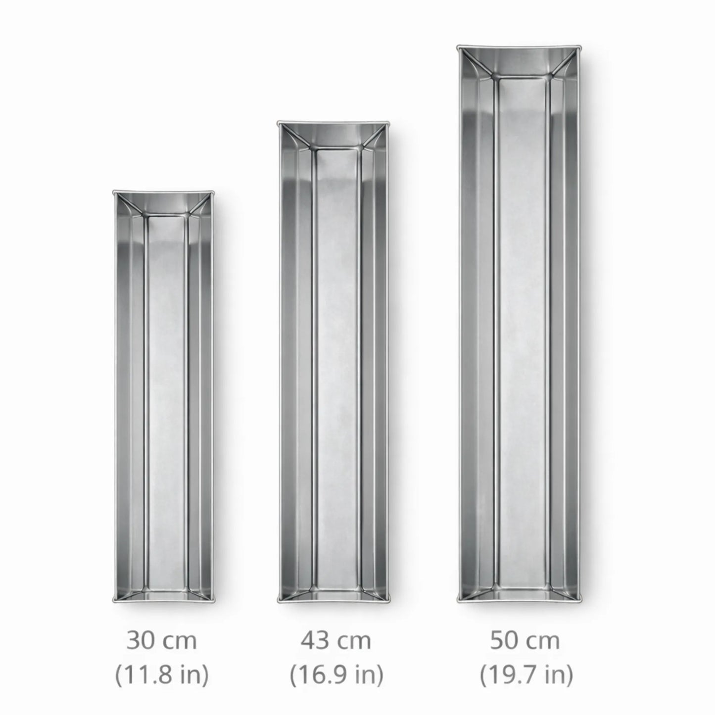 Comparison of 3 professional trapezoidal stainless steel terrine mold sizes