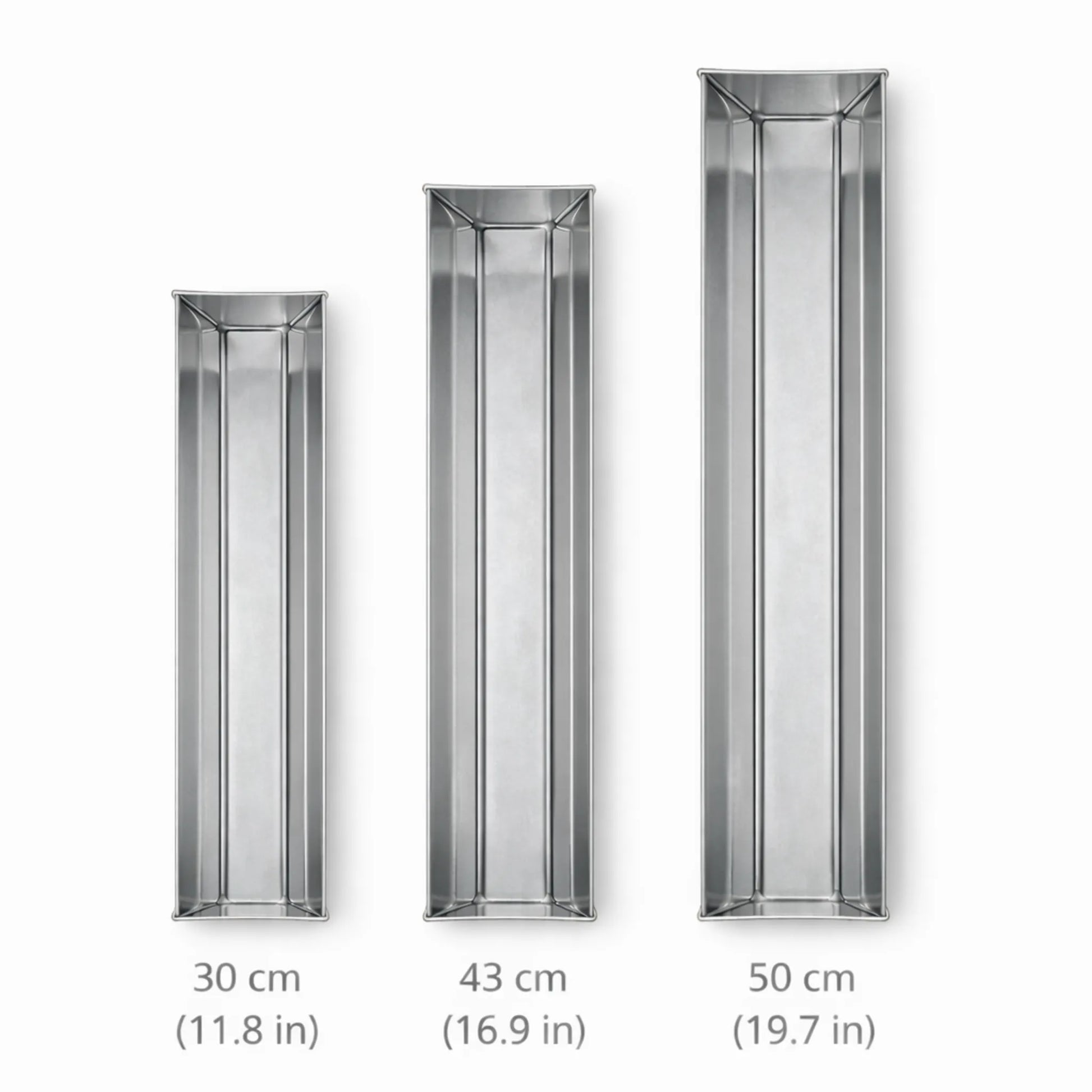 Comparison of 3 professional trapezoidal stainless steel terrine mold sizes