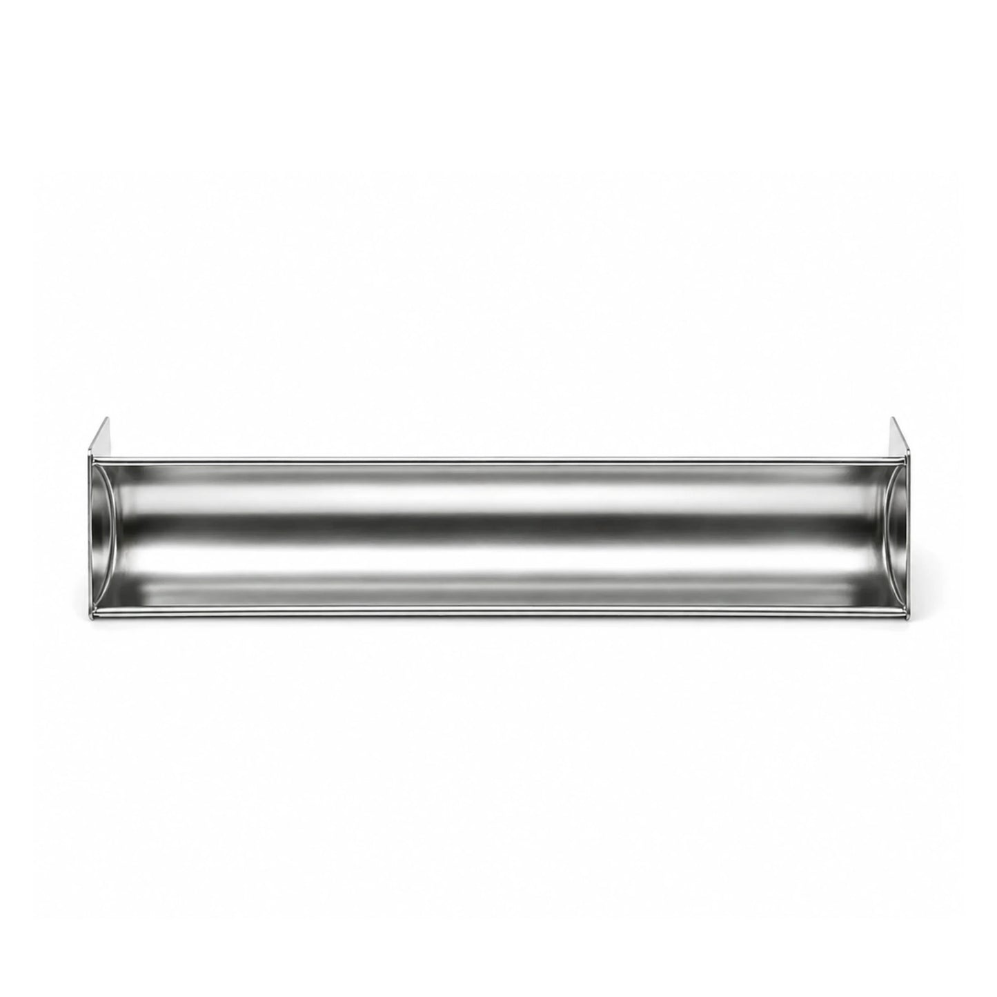 Top view of a professional semicircle stainless steel terrine mold, designed for creating uniform rounded pâtés and appetizers.