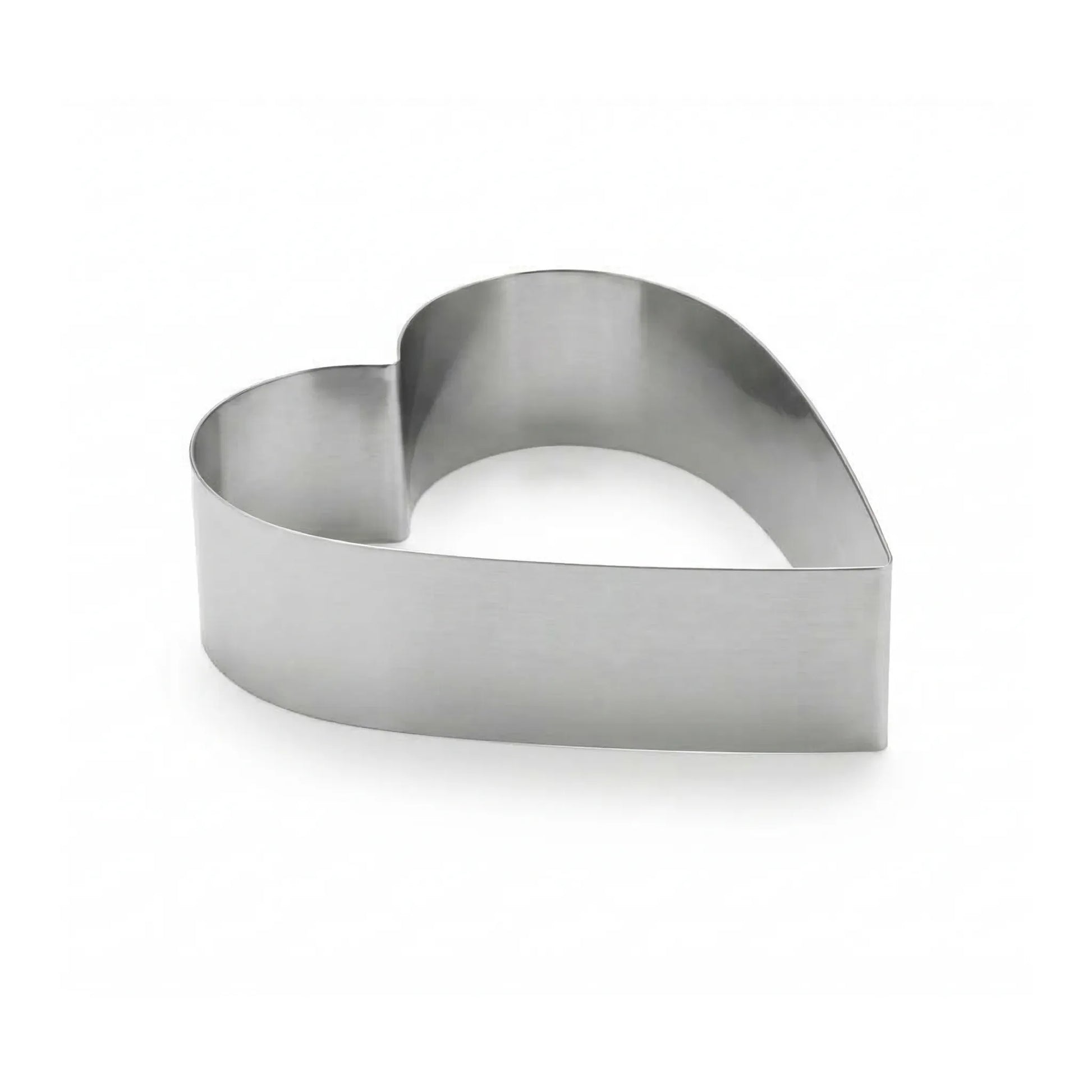 Stainless steel heart pastry ring solid side view for shaping cakes and desserts on white background