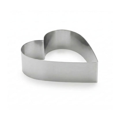 Stainless steel heart pastry ring solid side view for shaping cakes and desserts on white background