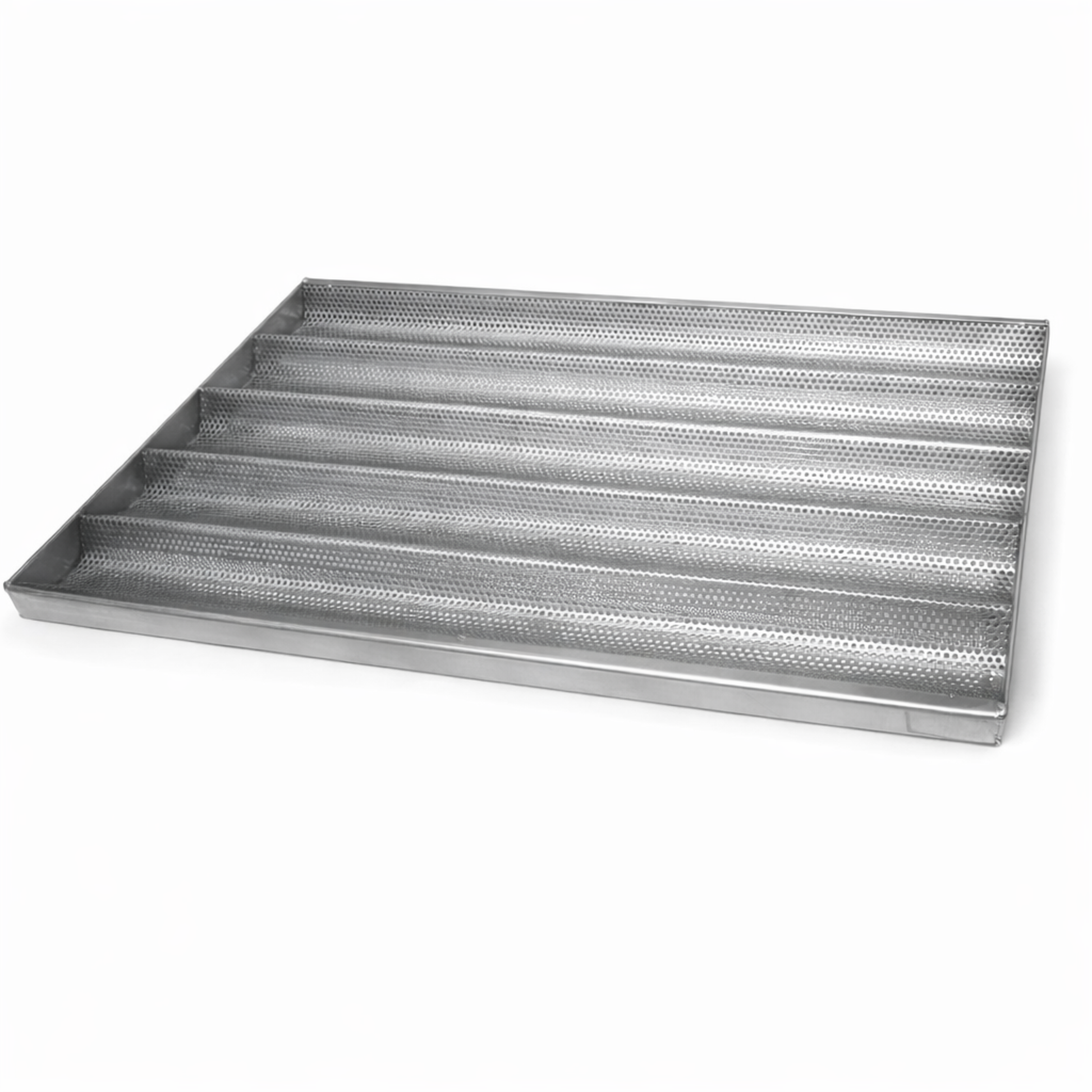 Perforated stainless steel baguette baking tray, AISI 304, 600x400 mm, 5 channels.