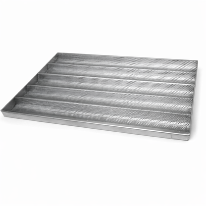 Perforated stainless steel baguette baking tray, AISI 304, 600x400 mm, 5 channels.