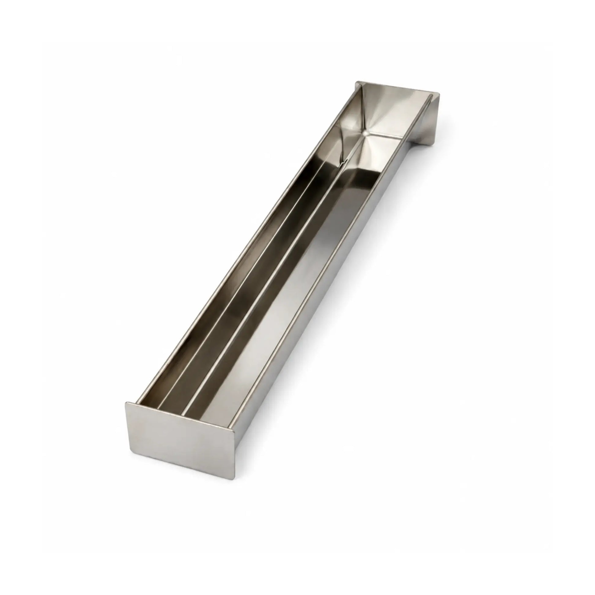 Professional trapezoid stainless steel terrine mold, open view showing the smooth interior finish for easy food release.