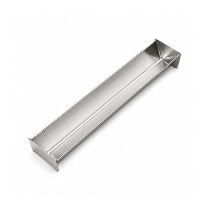 Professional stainless steel V-Shape terrine mold crossed on a white background, designed for making triangular pâté and desserts